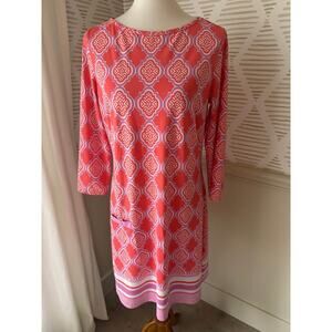 Cabana Life Women’s Medium Coral Geo Classic Shift Dress UPF 50+ NWOT